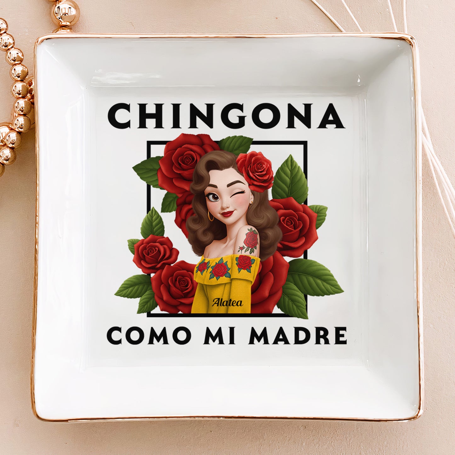 Chingona Como Mi Madre Hispanic Woman Latina Latinos - Personalized Jewelry Dish