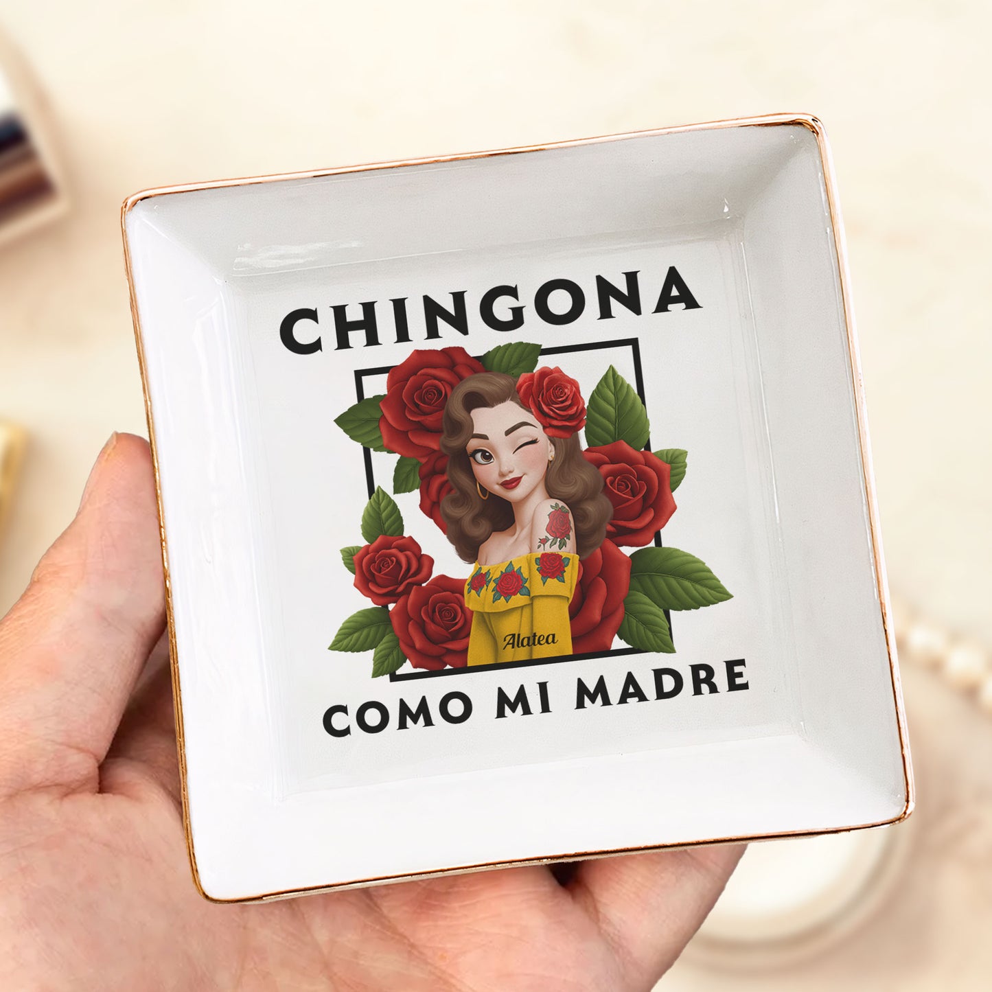 Chingona Como Mi Madre Hispanic Woman Latina Latinos - Personalized Jewelry Dish