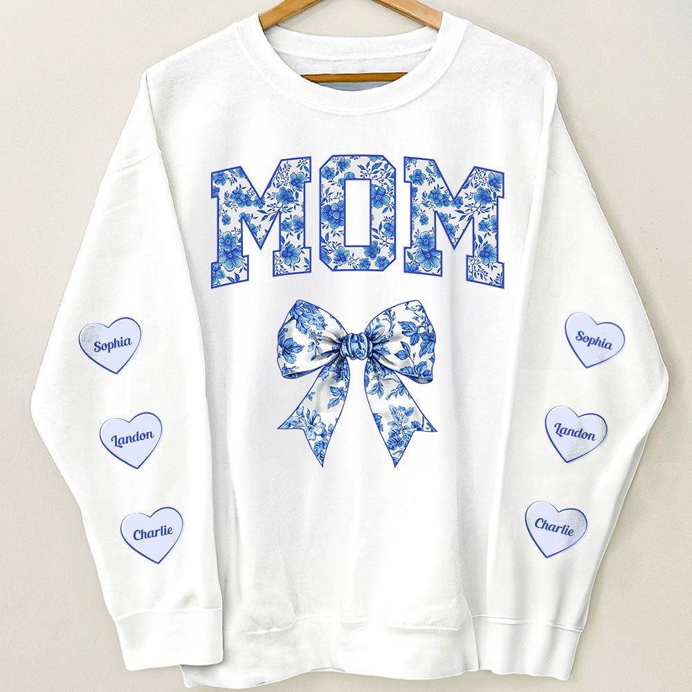 Chinoiserie Mom Mama Nana Mimi With Kid Names On Sleeve Ver 2 - Personalized Sweatshirt
