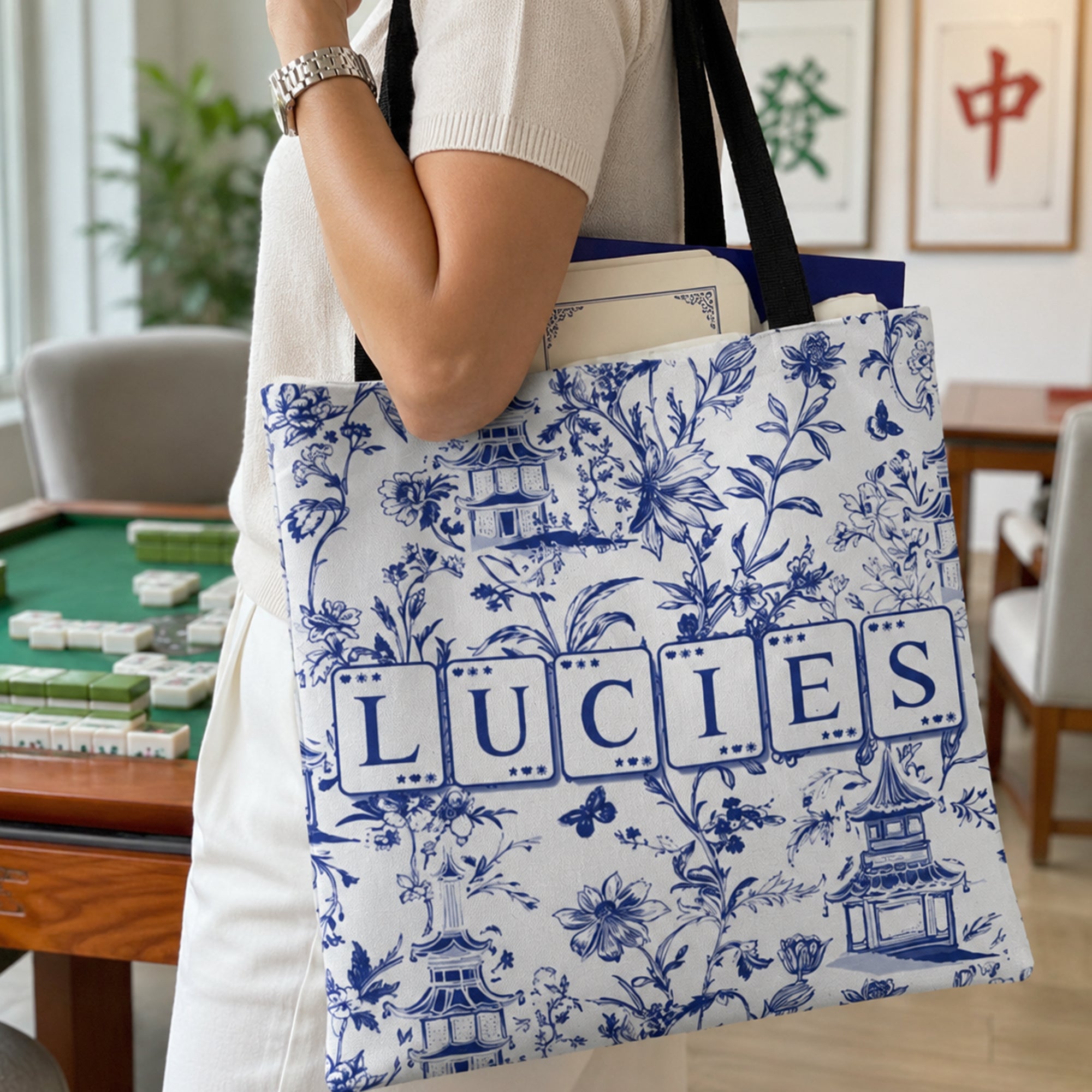 Chinoiserie-Mahjong-Custom-Name-Personalized-Tote-Bag-0