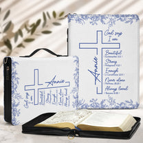 Christ Cross Affirmation Religious Gift For Women Toile De Jouy - Personalized Bible Cover