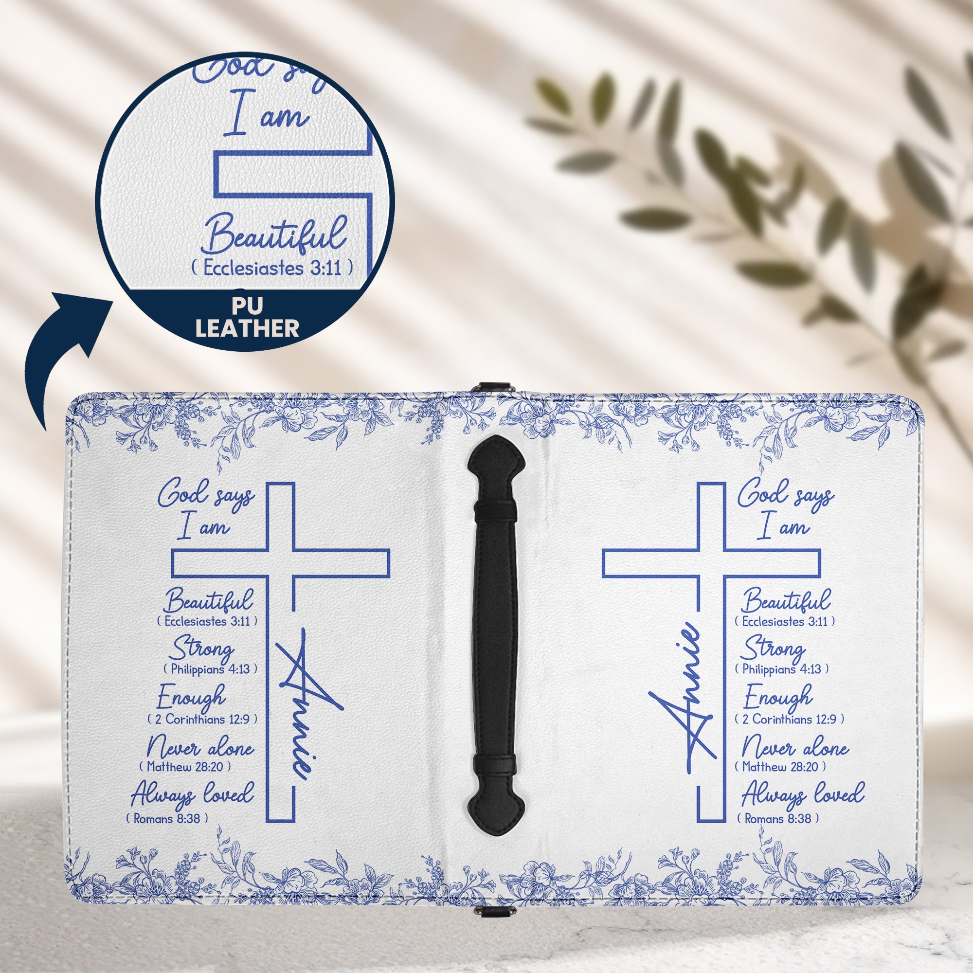 Christ Cross Affirmation Religious Gift For Women Toile De Jouy - Personalized Bible Cover