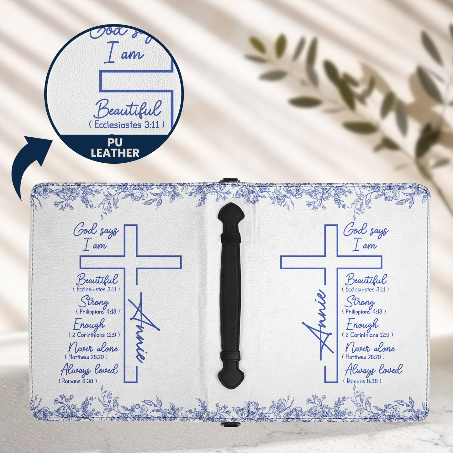 Christ Cross Affirmation Religious Gift For Women Toile De Jouy - Personalized Bible Cover