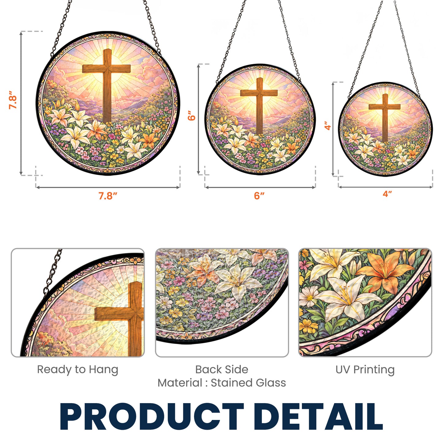 Christ Cross And Wildflowers - Personalized Stained Glass Window Hanging Suncatcher