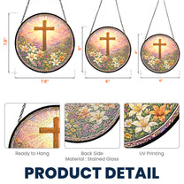 Christ Cross And Wildflowers - Personalized Stained Glass Window Hanging Suncatcher