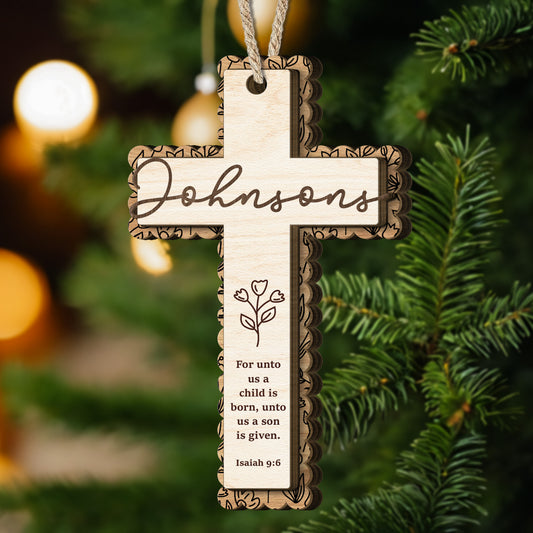 Christ Cross Nativity Scripture Christmas - Personalized Wooden Ornament