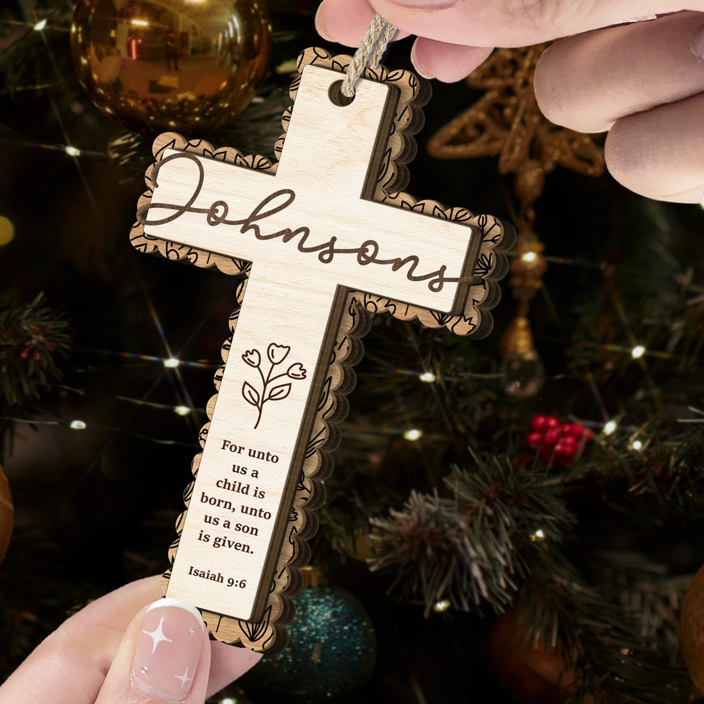 Christ Cross Nativity Scripture Christmas - Personalized Wooden Ornament