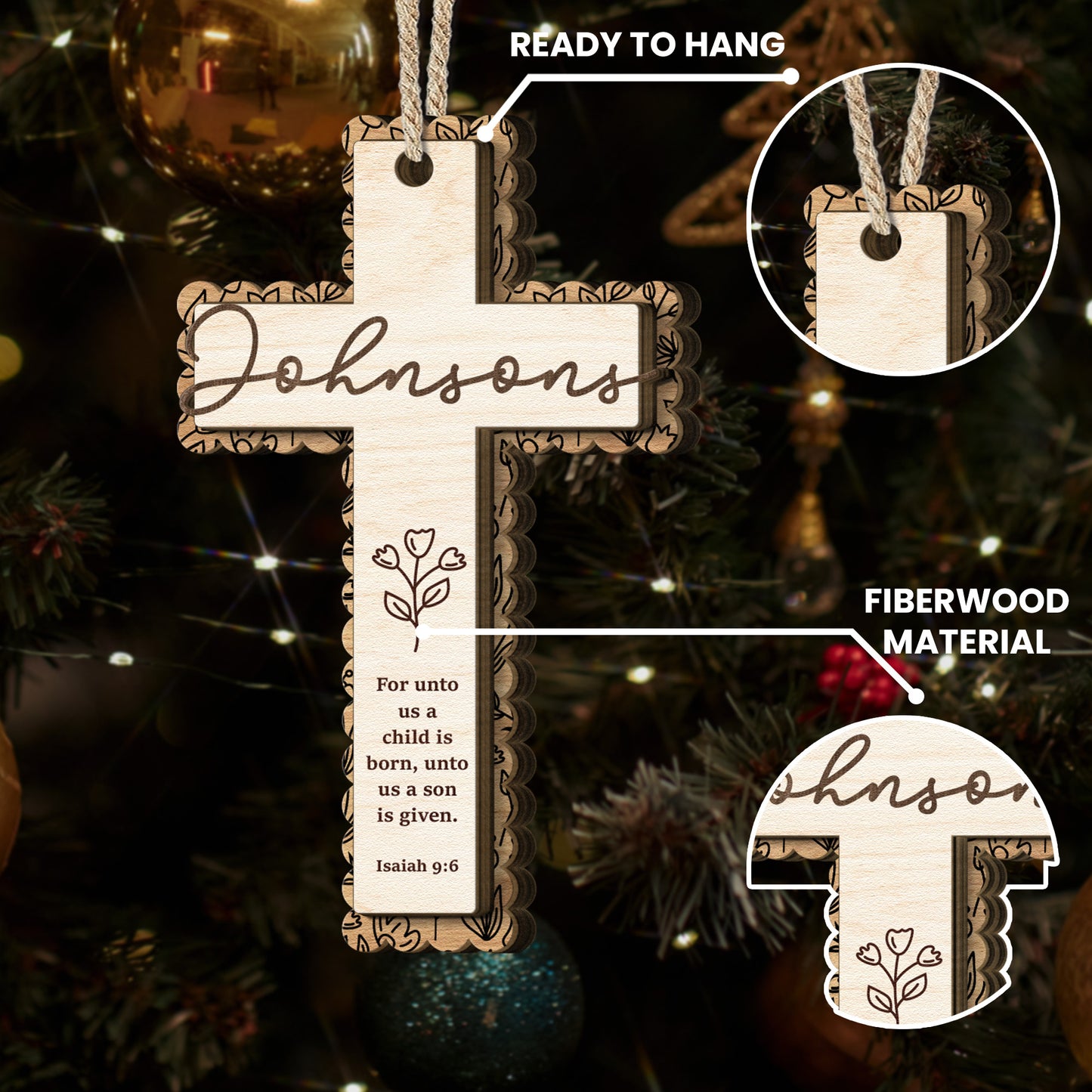 Christ Cross Nativity Scripture Christmas - Personalized Wooden Ornament