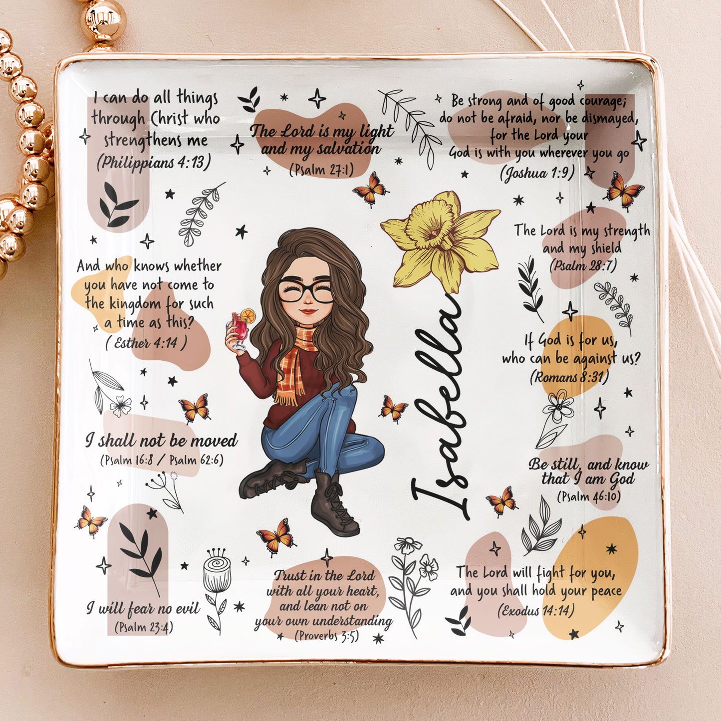 Christian Affirmation Bible Verses With Birth Flower - Personalized Jewelry Dish