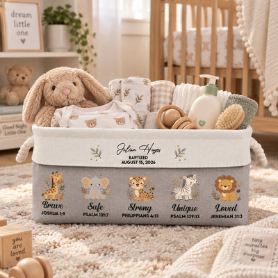 Christian Baby Custom Baptism Gift Boy Girl - Personalized Storage Basket