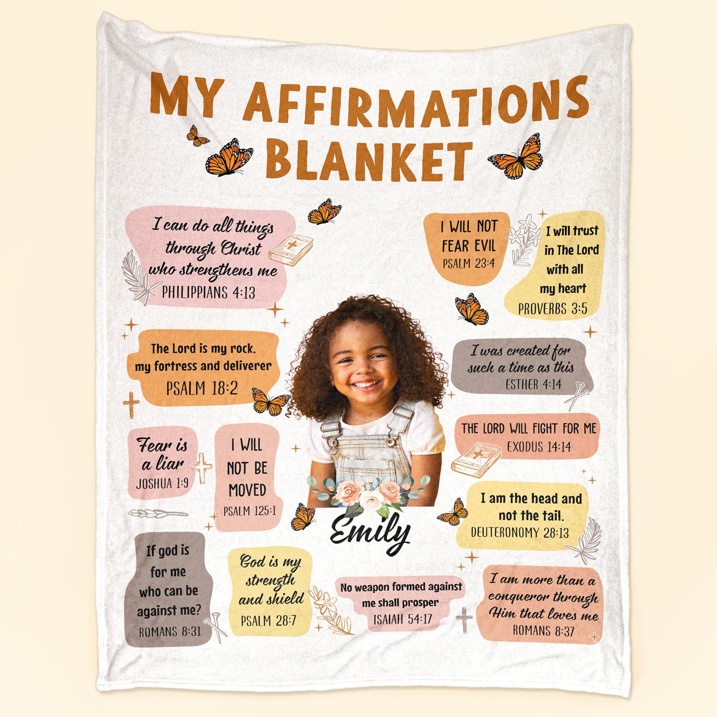 Christian Bible Verse Affirmations For Girls, Boys - Personalized Photo Blanket