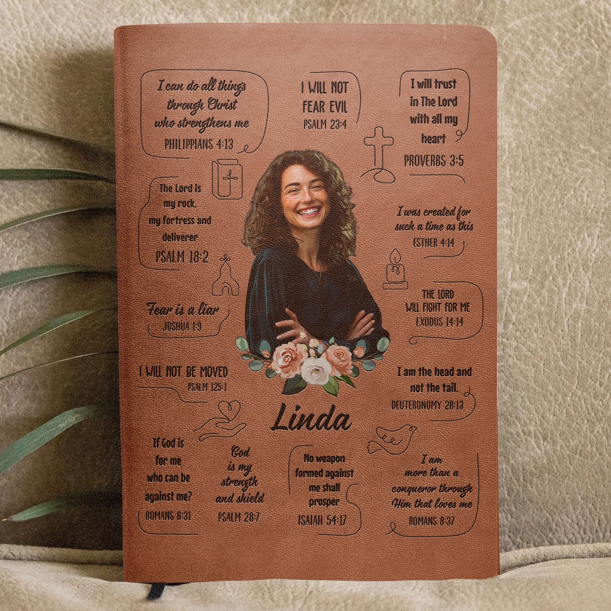Christian Bible Verse Affirmations - Personalized Photo Leather Journal