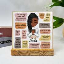 Christian Bible Verse Affirmations - Personalized Wood Plaque With Wooden Stand
