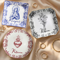 Christian Faith Symbols Toile De Jouy - Personalized Jewelry Dish
