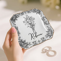 Christian Faith Symbols Toile De Jouy - Personalized Jewelry Dish