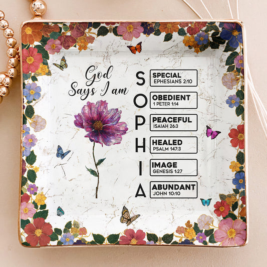 Christian God Says I Am Name Letter In Bible - Personalized Jewelry Dish