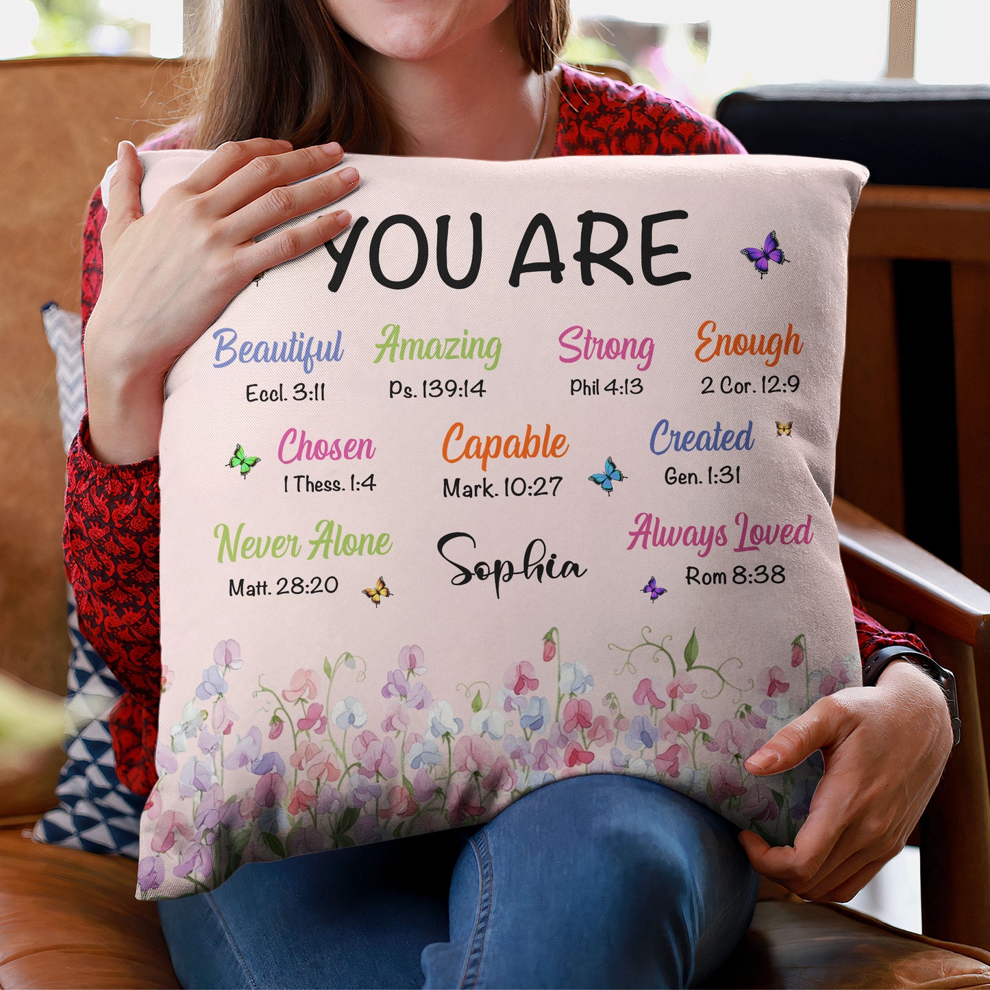 Christian Wild Flower Gift For Her, Wife, Daughter, Sister - Personalized Pillow (Insert Included)