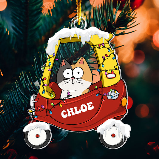 Christmas Cat In Car - Personalized Acrylic Ornament