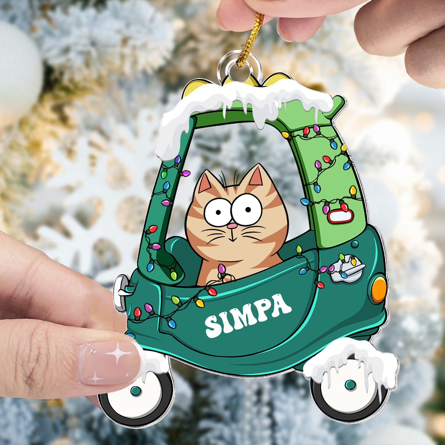 Christmas Cat In Car - Personalized Acrylic Ornament