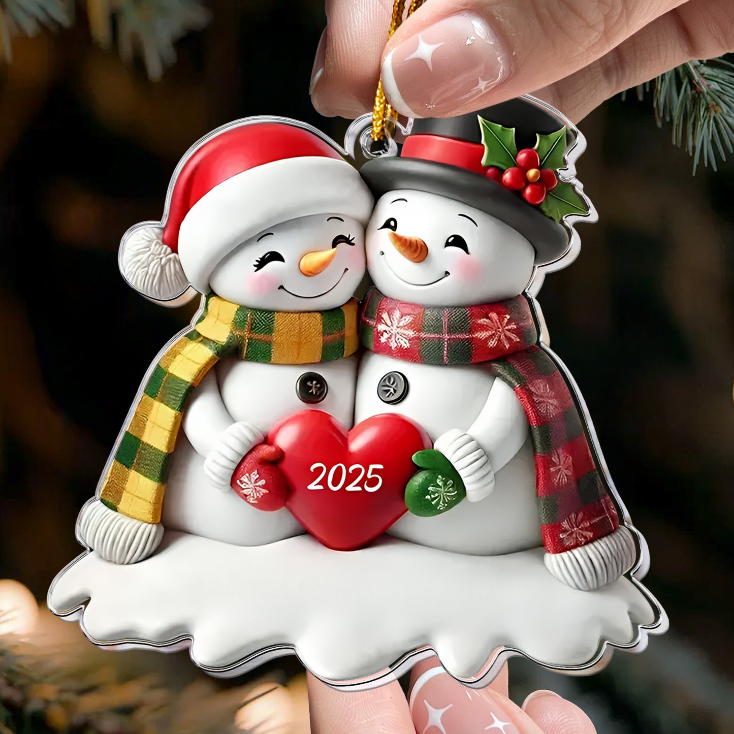 Christmas Couple Snowman2D Flat - Acrylic Ornament