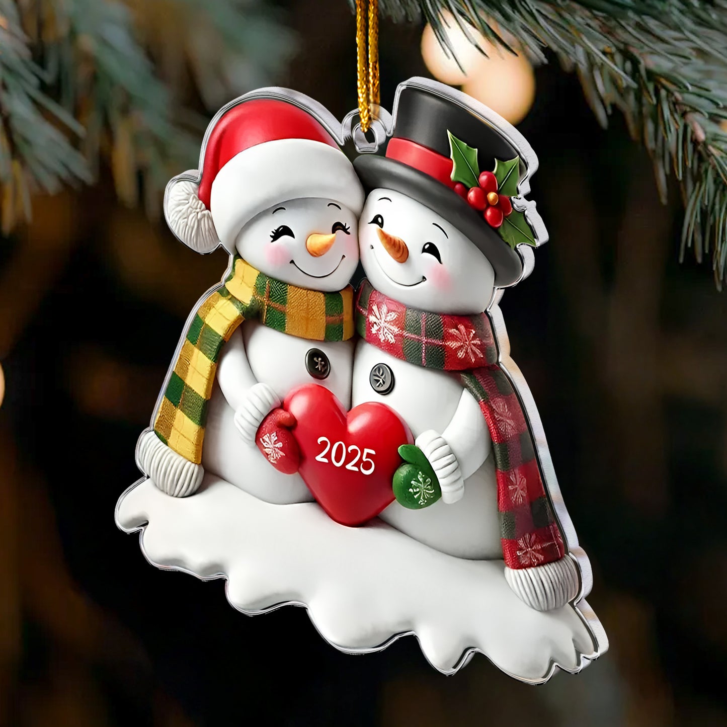 Christmas Couple Snowman2D Flat - Acrylic Ornament