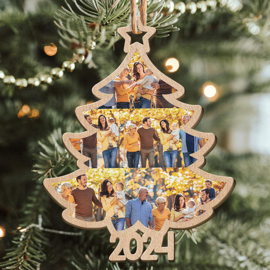 Christmas Custom Family Photo 2024 Christmas Tree - Personalized Wooden Ornament