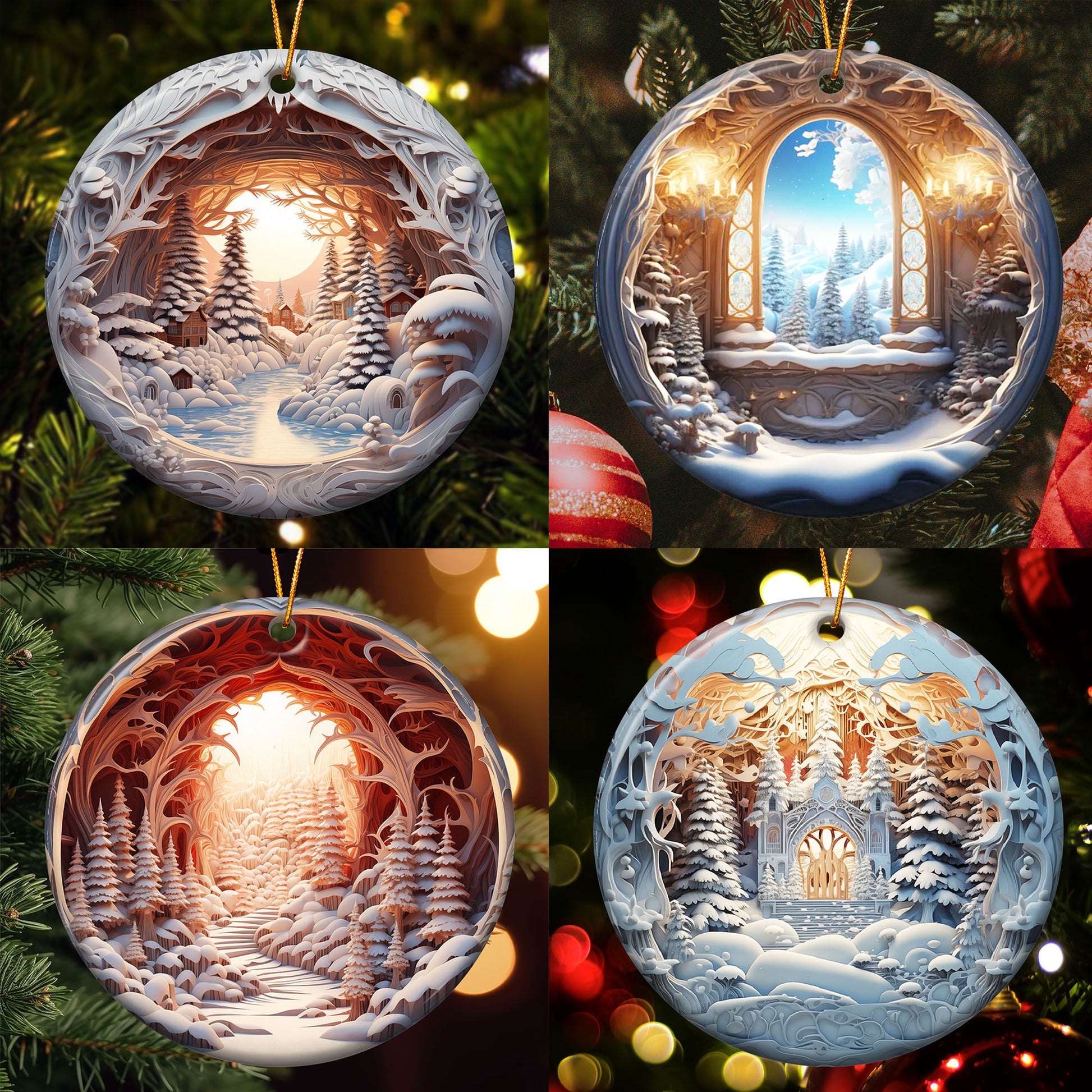 Christmas Decoration 3D Look Non-Textured - Personalized Ceramic Photo Ornament