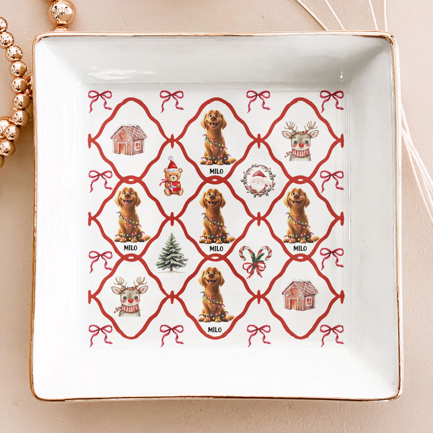 Christmas Dogs Festive 3D Pets - Personalized Jewelry Dish