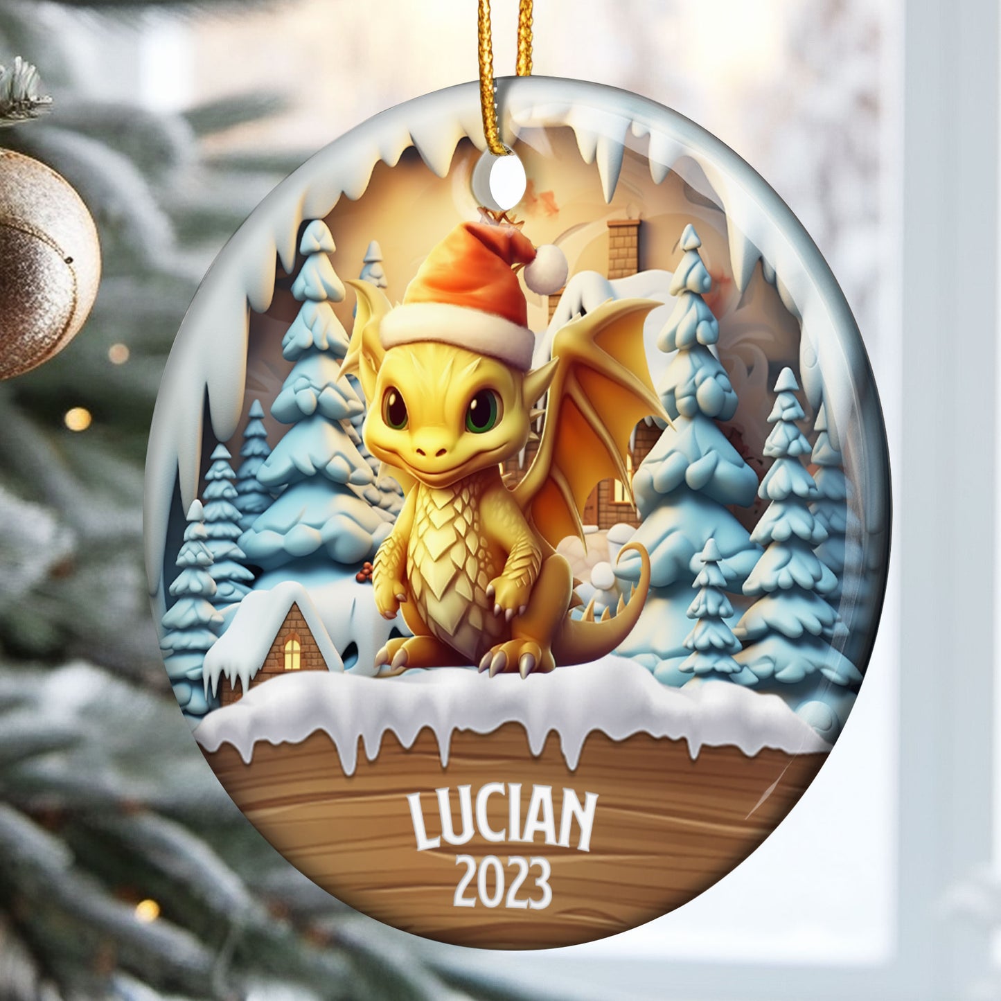 Christmas Dragon - Personalized Ceramic Ornament