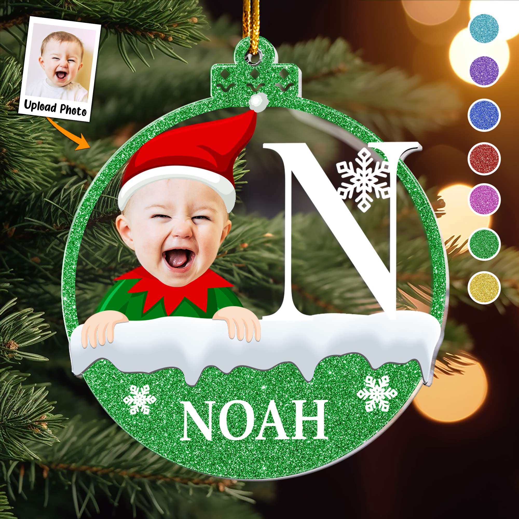 Christmas Elf Monogram Kid - Personalized Acrylic Photo Ornament