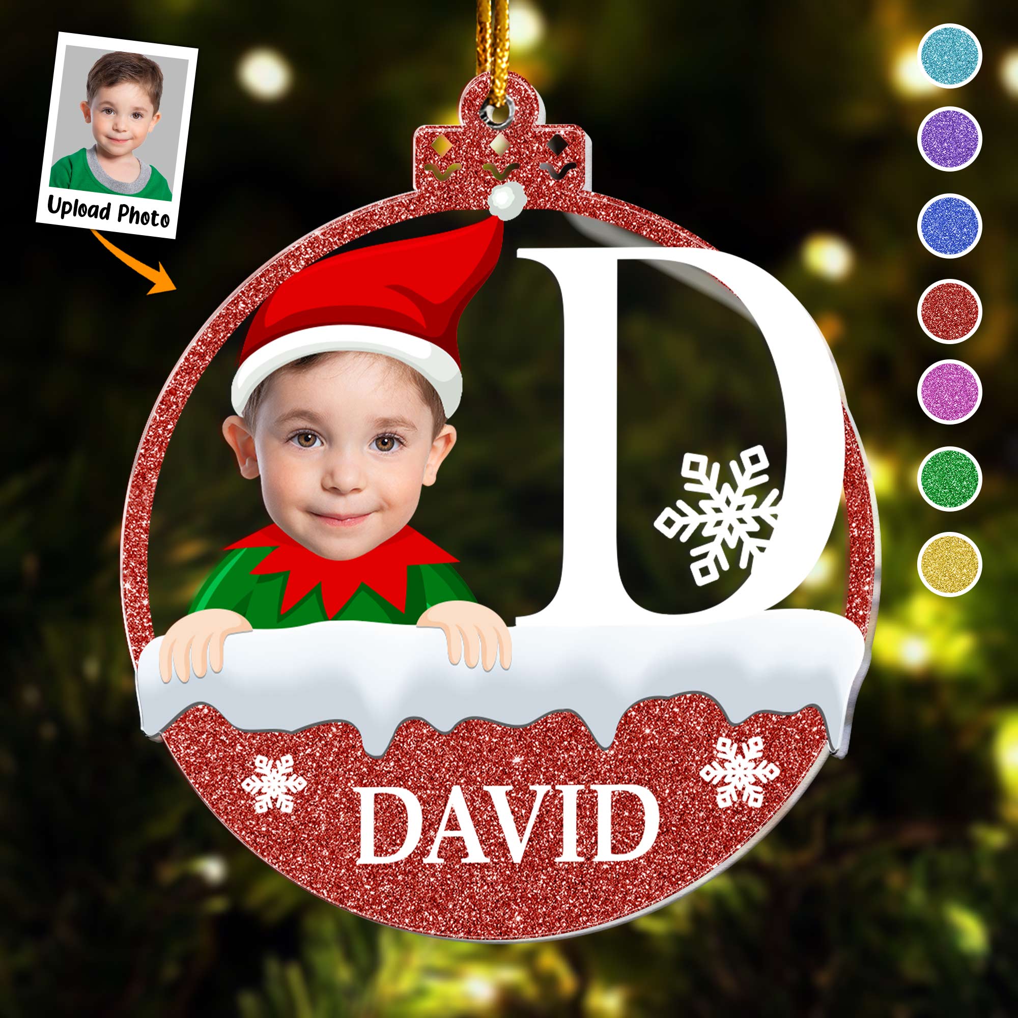 Christmas Elf Monogram Kid - Personalized Acrylic Photo Ornament