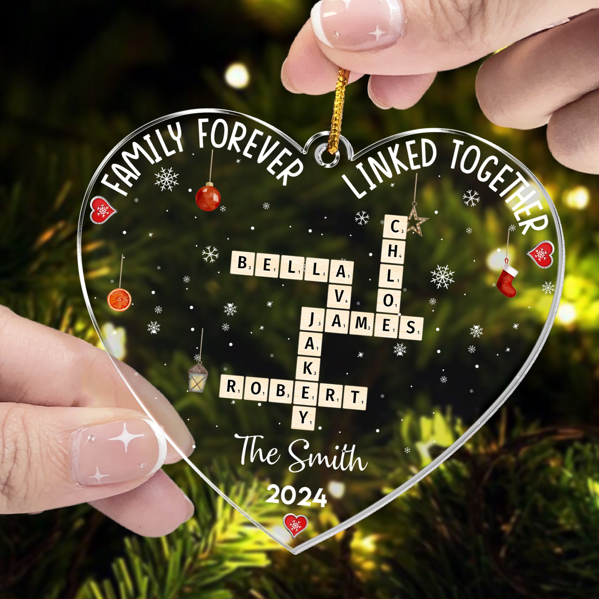 Christmas Family Heart Scrabble Custom Name - Personalized Acrylic Ornament