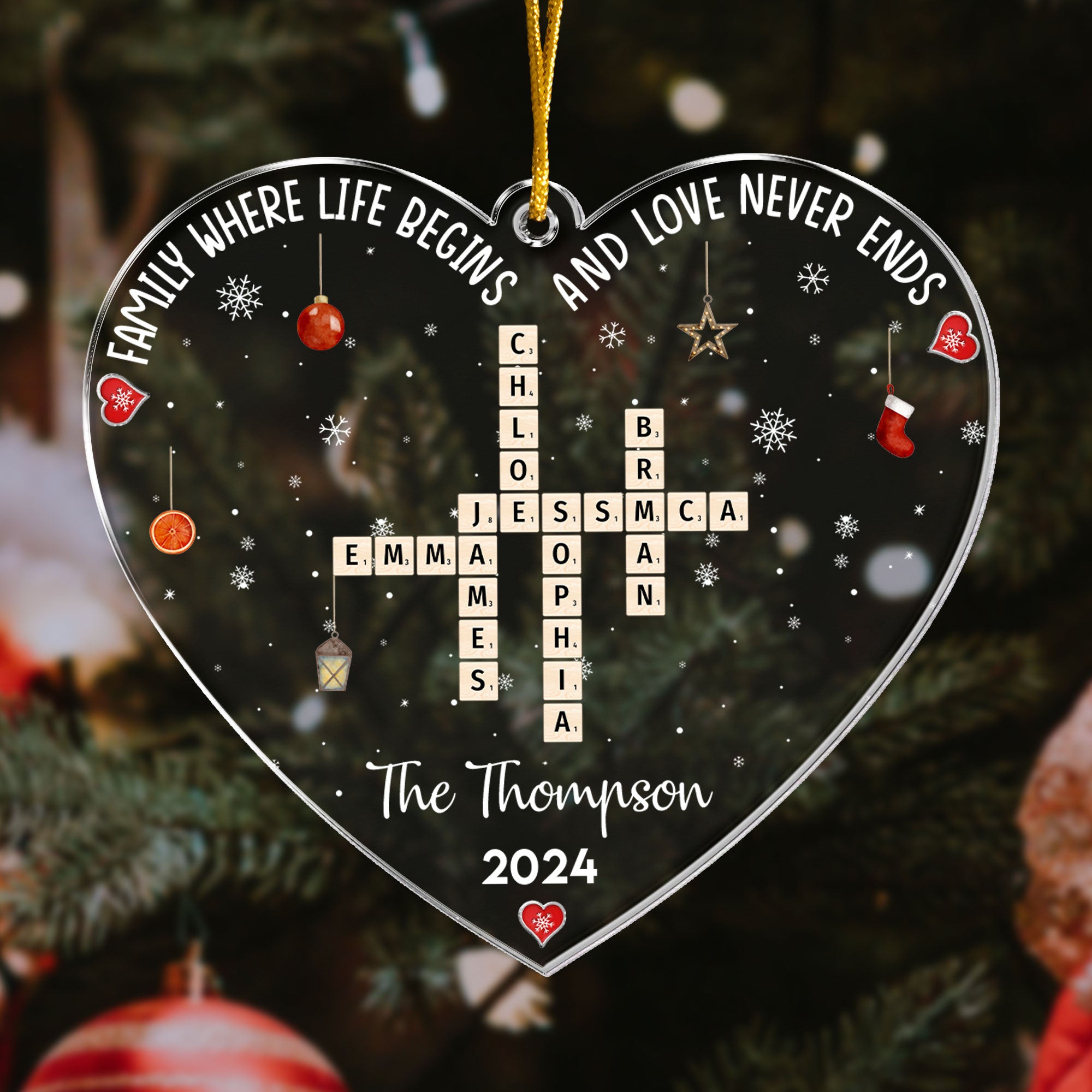 Christmas Family Heart Scrabble Custom Name - Personalized Acrylic Ornament