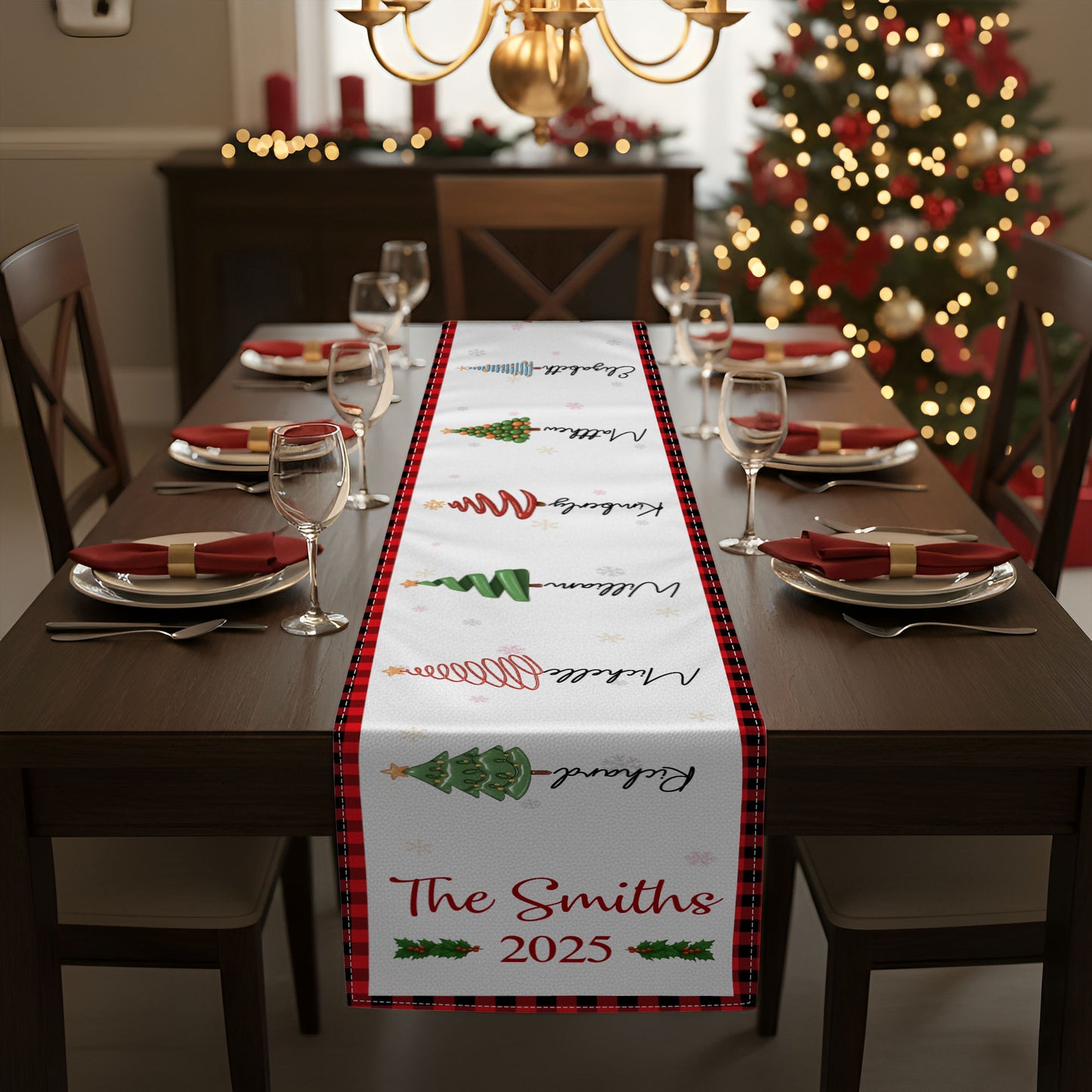 Christmas Family Tree - Personalized Table Runner