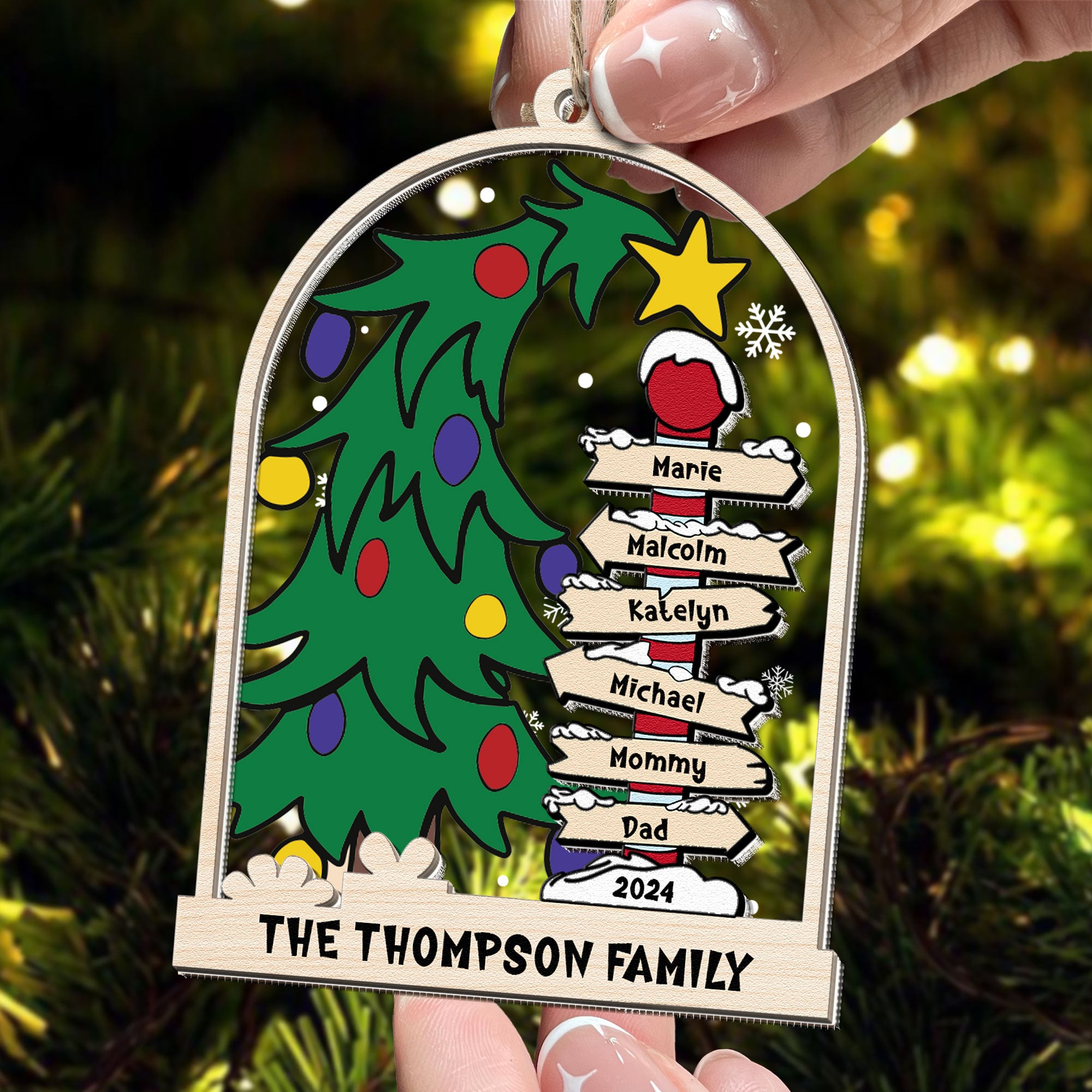 Christmas Family Tree - Personalized Wood And Acrylic Ornament