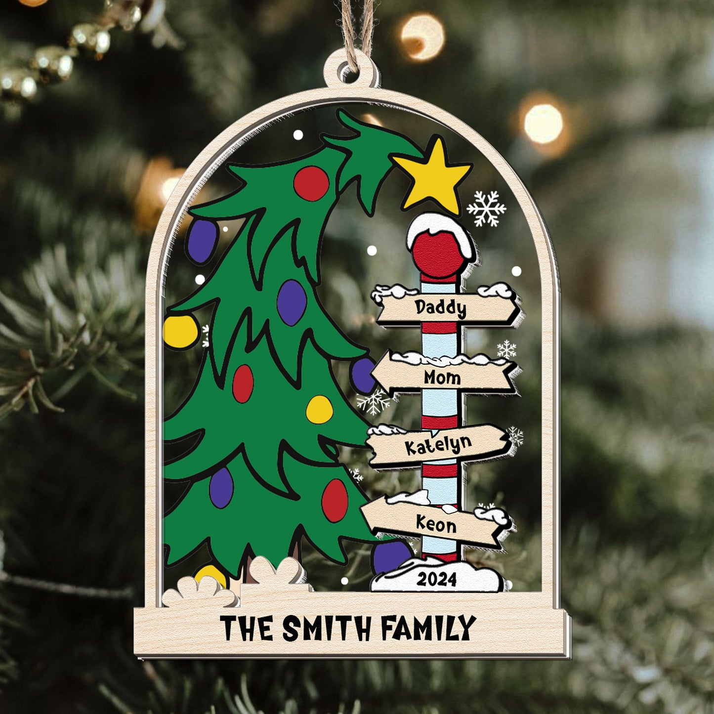 Christmas Family Tree - Personalized Wood And Acrylic Ornament