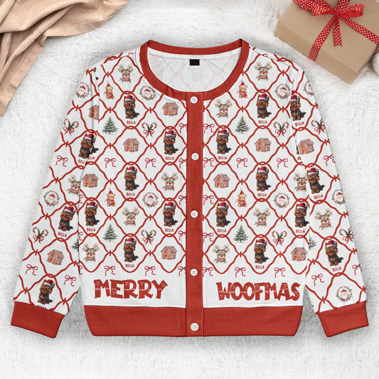 Christmas Festive Dogs Merry Woofmas Gift For Her - Personalized Crewneck Cardigan