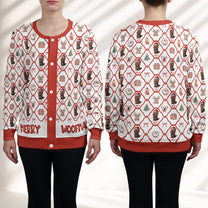 Christmas Festive Dogs Merry Woofmas Gift For Her - Personalized Crewneck Cardigan