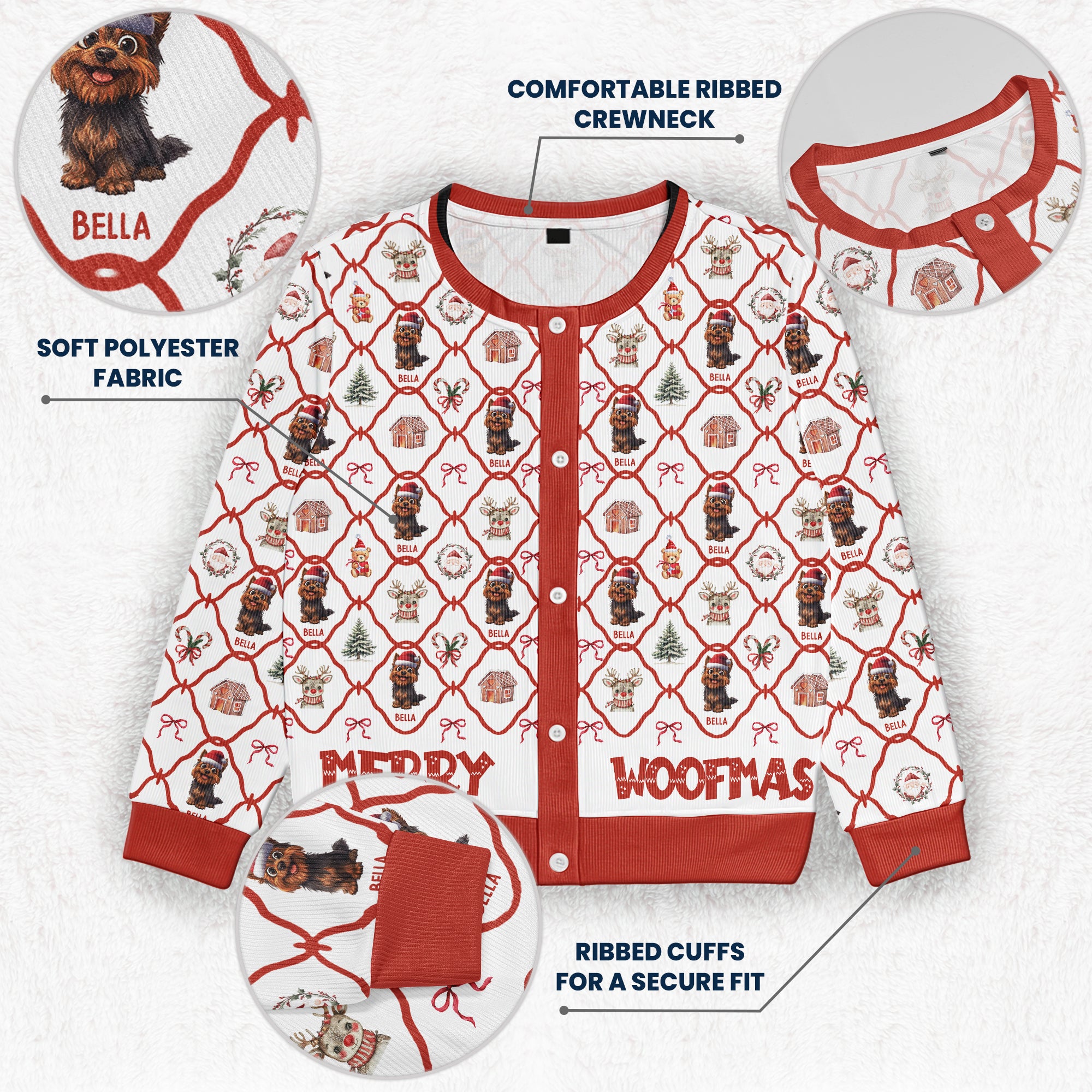 Christmas Festive Dogs Merry Woofmas Gift For Her - Personalized Crewneck Cardigan