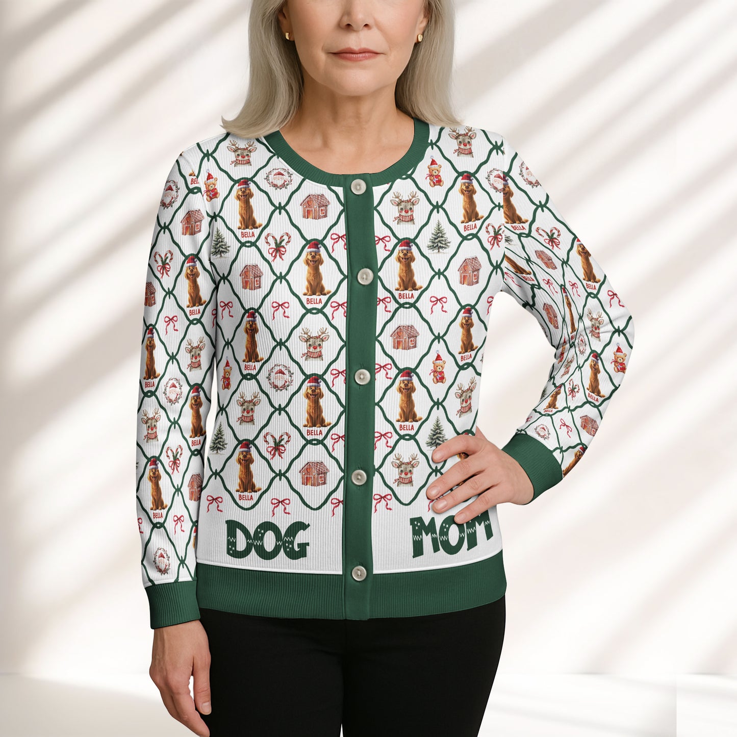 Christmas Festive Dogs Merry Woofmas Gift For Her - Personalized Crewneck Cardigan