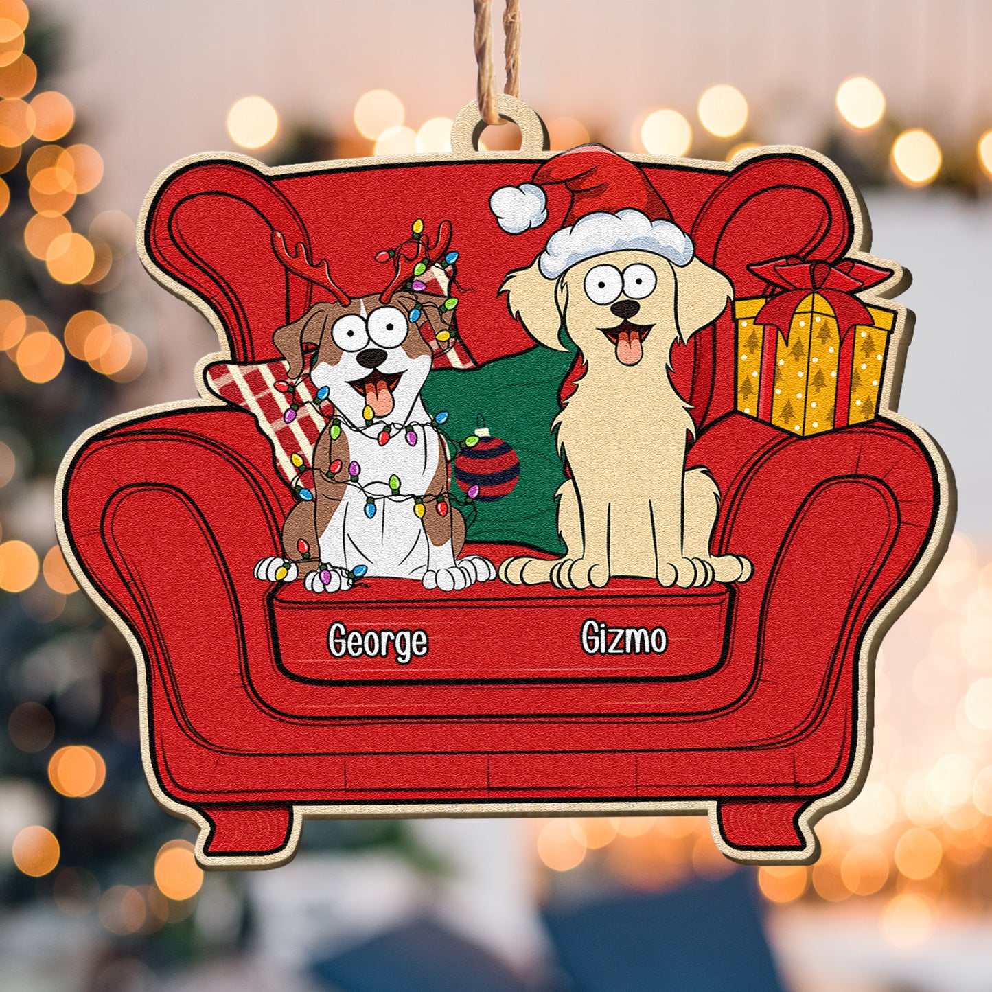 Christmas Funny Pet Sitting In Armchair - Personalized Wooden Ornament