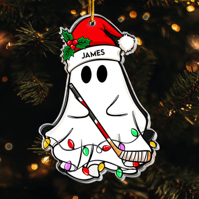 Christmas Ghost Hockey Version - Personalized Acrylic Ornament, Halloween Ornament
