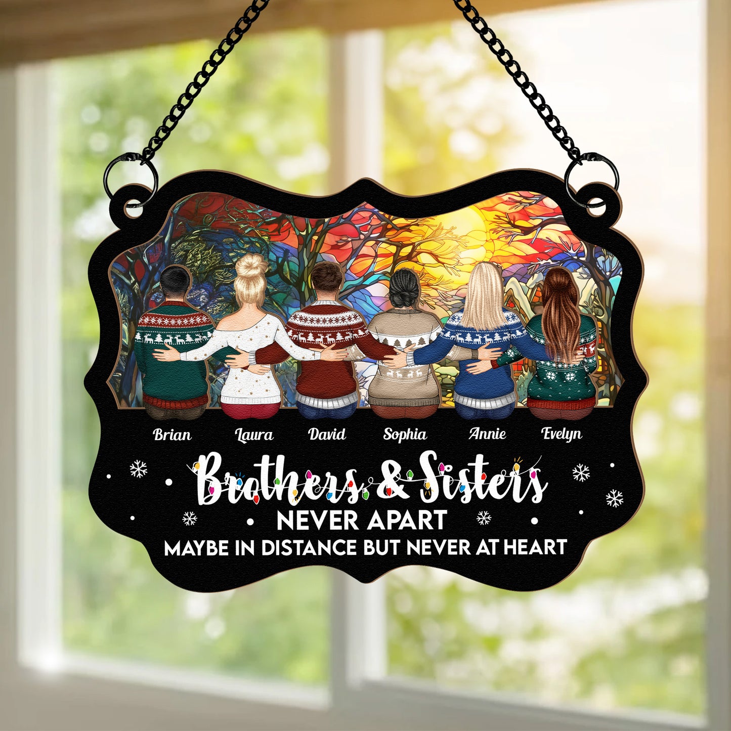 Christmas Gift For Siblings - Personalized Window Hanging Suncatcher Ornament