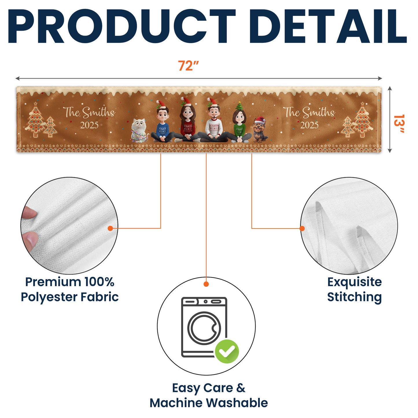 Christmas Gingerbread Family Together - Personalized Table Runner