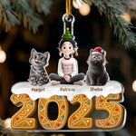 Christmas Gingerbread Girl And Her Cats - Personalized Acrylic Ornament