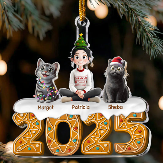 Christmas Gingerbread Girl And Her Cats - Personalized Acrylic Ornament