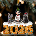 Christmas Gingerbread Girl And Her Cats - Personalized Acrylic Ornament