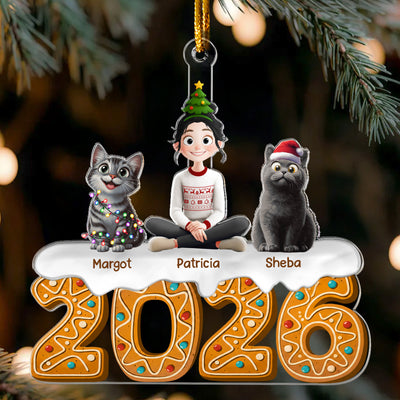 Christmas Gingerbread Girl And Her Cats - Personalized Acrylic Ornament