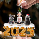 Christmas Gingerbread Girl And Her Cats - Personalized Acrylic Ornament