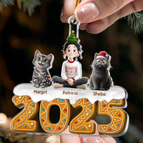 Christmas Gingerbread Girl And Her Cats - Personalized Acrylic Ornament